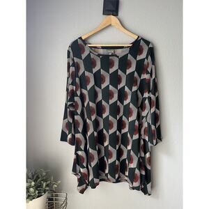 NICHE Nilgun Derman Tunic Top Salsa Size XLarge Fans Print Green Multi